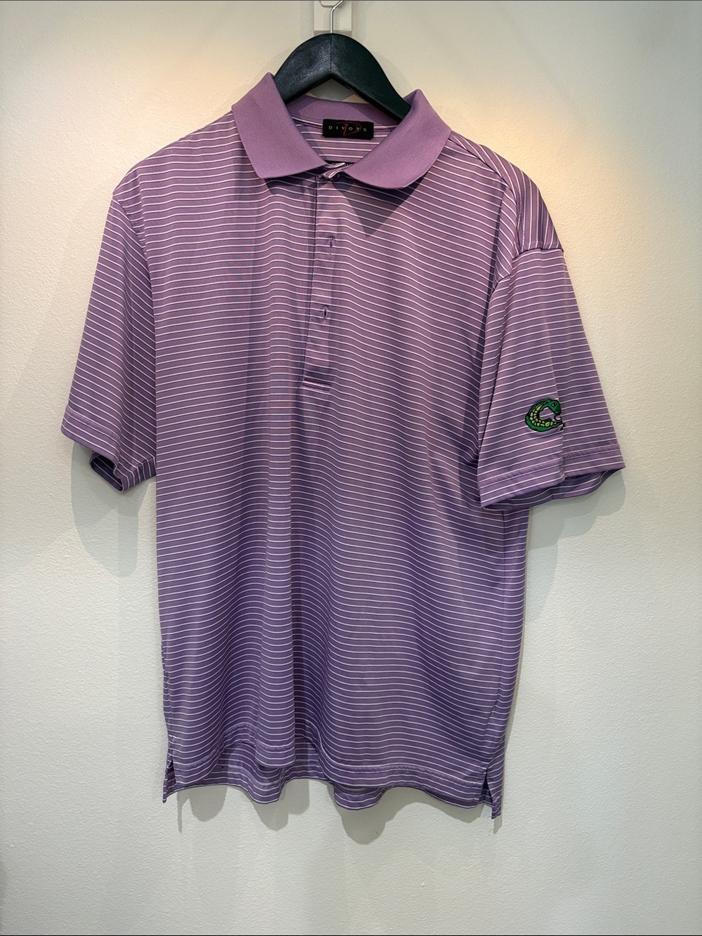 Men's Lavender Striped Polo Shirt with Sleeve Emblem